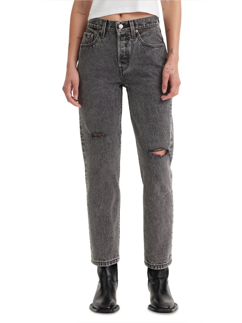 Levi’s 501 High Rise Cropped Straight Jeans Gray Distressed Size 26 NWT